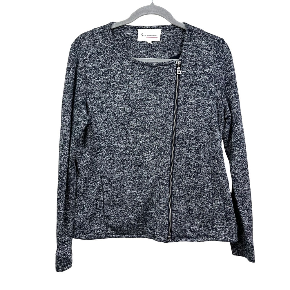 Turo by Vince Camuto Womens Sweater Asymmetrical Zipper Heather Blue Sz S*